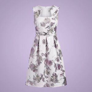 Enfocus Studio White and Purple Floral Midi Dress